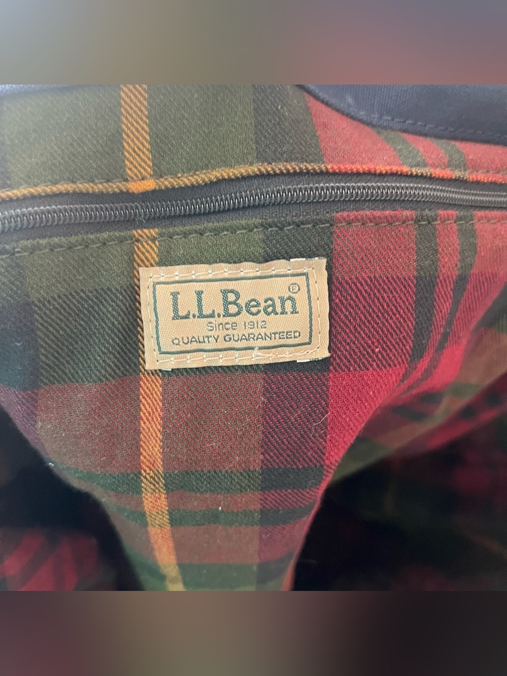 LL Bean Boat And Tote Canvas Bag Canvas Navy Blue Gray Leather Handles 24x18 - Picture 12 of 12